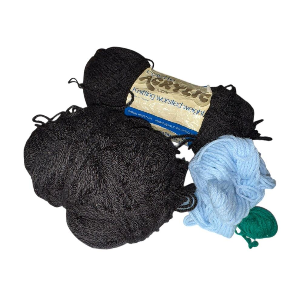 VTG‎ Knitting Yarn Lot Black Blue Green Partial Skeins Made in France Crochet